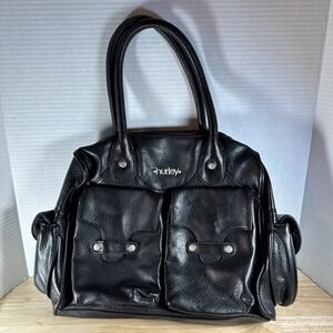 Hurley NATALIE Black Vegan Pebbled Leather Motorcycle Satchel Bag Zip Closure